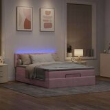  Otomanska postelja z vzmetnico & LEDs roza 140x200cm žamet Cene