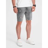 Ombre Men's denim short shorts with holes - gray cene