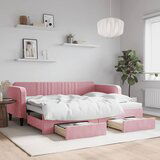  The Living Store Izvlečna dnevna postelja s predali roza 90x200 cm žamet - Izvlečna Dnevna Postelja, (21489914) | Shoptok.si