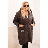 Kesi Włoski Women's Plus Size quilted jacket with a hood and sporty cuffs brown | Shoptok.si