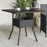 vidaXL Vrtna miza s stekleno ploščo črna 80x80x75 cm poli ratan | Shoptok.si