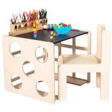 Kinder Home Montesori set 2 u 1 dečiji sto sa stolicom i kockom za penjanje, sto za aktivnu igru, prirodno drvo Cene