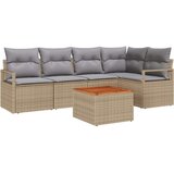  Vrtna garnitura - 6-dijelni set vrtnih sofa s jastučićima Bež Poli ratan Akacija 2-sjedna vrtna sofa s prostorom za pohranu i j | shoptok.hr