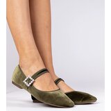 Gemre Green women's suede ballet flats with a buckle Kvitta | Shoptok.si