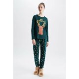 Defacto Fall In Love Regular Fit Christmas Themed Crew Neck Printed Pajamas Set cene