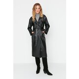 Trendyol Black Oversize Faux Leather Snap Closure Trench Coat cene