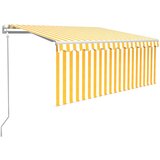 vidaXL Avtomatska tenda s senčilom LED + senzor 3x2,5 m rumena in bela | Shoptok.si