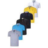 Dewberry SIX SET T8582 MENS T-SHIRT-BLACK-WHITE-NAVY BLUE-DARK TURQUOISE-YELLOW-GREY Cene