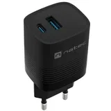 RIBERA GaN polnilec, 30W, 1x USB-A, 1x USB-C, PD 3.0, QC 3.0, protokol PPS, univerzalna kompatibilnost, tehnologija GaN, varnostne zaščite, črn, (21218459)