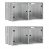  The Living Store Stenska omarica s steklenimi vrati 2 kosa siva 68,5x37x35 cm - Stenska Omarica, (21444210) | Shoptok.si