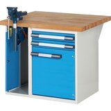eurokraft pro Delovna miza, modularni sistem serije 7, 2 predala, 1 vrata, 1 primež na levi strani, ŠxG 1000 x 900 mm Cene