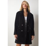  Women's Black Rabbit Hair Look Oversized Coat | shoptok.hr