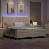  LED Box Spring Krevet s uzglavljem Krema 200 x 200 cm tkanina | shoptok.hr