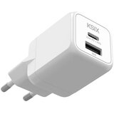 Ksix Gan ultrabrzi zidni punjač 20W PD & PPS, 1 x USB-C + 1 x USB-A, bijeli | shoptok.hr