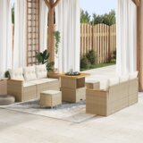 vidaXL 9-delni vrtni sofa set z blazinami bež poli ratan akacija | Shoptok.si