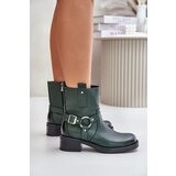 Kesi Zazoo Leather ankle boots on a low heel insulated dark green Cene