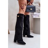 Boto Eco Suede Boots Heel Block Zip Insulated Folded Shaft Beige Evyra | Shoptok.si