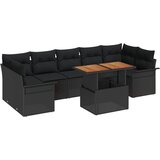 vidaXL set od 8 komada vrtnog kauča s jastucima crni poli ratan, kauč za dvoje u vrtu s odlaganjem i jastucima crni poli ratan | shoptok.hr