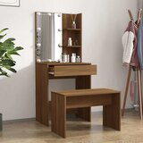 Set toaletnog stolića LED boja hrasta od konstruiranog drva Smeđa 60 x 40 x 140 cm | Shoptok.si
