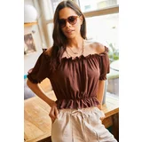 Olalook Women's Bitter Brown Gipsy Crop Knitted Blouse