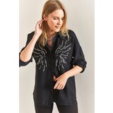 Bianco Lucci Women's Stone Embroidered Patterned Linen Ayrobin Shirt cene