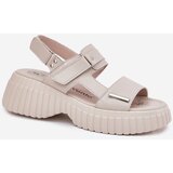 EVENTO Leather Women's Platform Sandals Beige Mertella | shoptok.hr