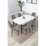 Hanah home trpezarijski set Lia, sto na razvlačenje i 6 stolica, bela ploča, noge boje oraha, siva tkanina Babyface | Eponuda.com