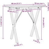 vidaXL Blagovaonski stol X-oblika 80x50x75 cm od borovine i željeza | shoptok.hr