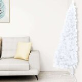 vidaXL Polovična novoletna jelka s stojalom bela 240 cm PVC | Shoptok.si