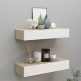 vidaXL Stenska polica s predalom 2 kosa hrast in bela 60x23,5x10cm MDF Cene
