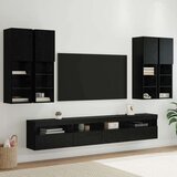  Komplet stenske TV omarice z LED lučmi 7 pcs Črna Orehovina, (5000112993) | Shoptok.si