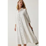 Happiness İstanbul Women's Ecru Muslin Flared Shirt Dress