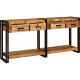 vidaXL Konzolne mizice 2 pcs Rjava 160 x 33 x 75 cm Trd grob mango les | Shoptok.si