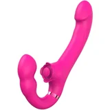 SuperLove Strapless Strap-On with Dual Vibrations, Flapping & Remote Pink