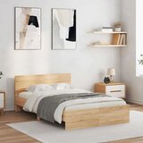 vidaXL Posteljni okvir z vzglavjem in LED sonoma hrast 140x200 cm | Shoptok.si