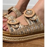 Gemre Lanora beige woven slides with sequins on straps | Shoptok.si