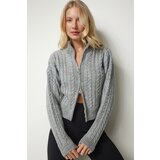 Happiness İstanbul Women's Gray Zippered Knitting Pattern Sweater Cardigan Cene