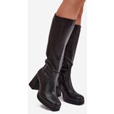 Boto Ladies Knee High Boots With Zipper Block Heel Black Selvia | Shoptok.si