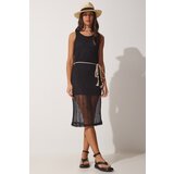  Women's Black Knitted Dress With A Rope Belt and Lace Texture | Shoptok.si