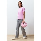 Trendyol Pink Leafy Loose/Comfortable Pattern Knitted T-Shirt | Shoptok.si