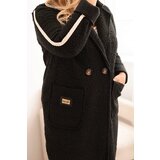 Kesi Włoski Plus Size women's coat made of faux shearling with pockets black | Shoptok.si