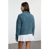 Trendyol Blue Boucle Yarn Zippered High Collar Knitwear Sweater | shoptok.hr