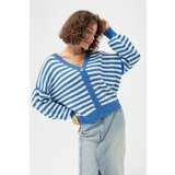 Lafaba Women's Blue Oversize Striped Knitwear Cardigan Cene