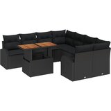 vidaXL 9-delna vrtnarska garnitura s blazinami Črna poli ratan, 2-sedežna vrtnarska sofa s shrambo in blazinami Črna poli ratan | Shoptok.si