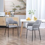 HOMCOM Komplet 2 oblazinjenih stolov za dnevno in bivalno sobo, sodobni stoli iz tkanine z nasloni za roke in jeklenimi nogami, siva barva, (20745149) | Shoptok.si