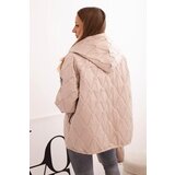 Kesi Włoski Women's quilted jacket with a hood dark beige | shoptok.hr