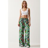  Women's Green Orange Patterned Flowing Viscose Palazzo Trousers | Shoptok.si
