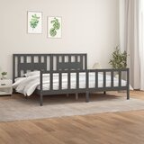 vidaXL Posteljni okvir z vzglavjem siv trdna borovina 200x200 cm Cene