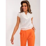 Fashion Hunters Ecru casual women's blouse with ruffles