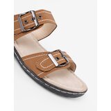 Shelvt Brown women's flip-flops with silver buckles | shoptok.hr